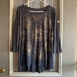 Lucky Brand Gold Foil Patterned Tshirt